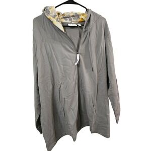 Denim & Co Active Womens 3XP Grey Zip Up Hoodie Floral Lined Hood Sweatshirt